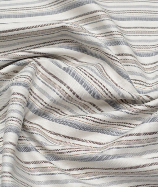 Monza  Luxury Cotton Striped Shirting Fabric (Cream)