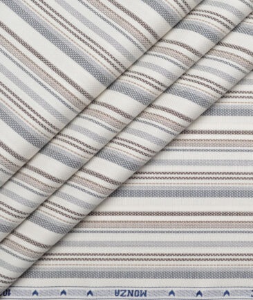 Monza  Luxury Cotton Striped Shirting Fabric (Cream)