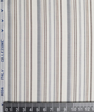 Monza  Luxury Cotton Striped Shirting Fabric (Cream)