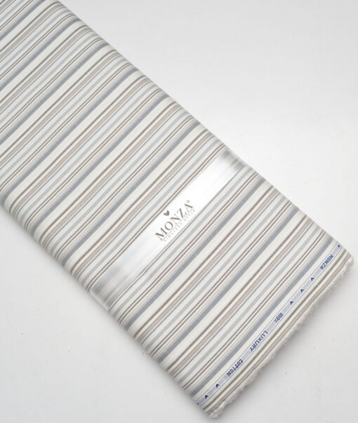 Monza  Luxury Cotton Striped Shirting Fabric (Cream)
