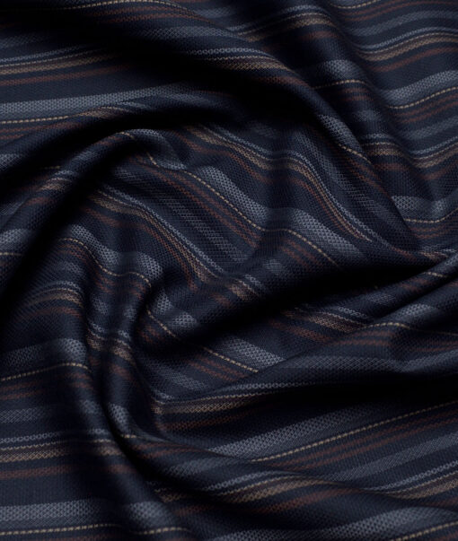Monza  Luxury Cotton Striped Shirting Fabric (Dark Blue)