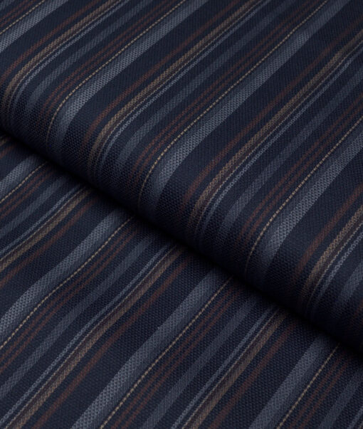 Monza  Luxury Cotton Striped Shirting Fabric (Dark Blue)