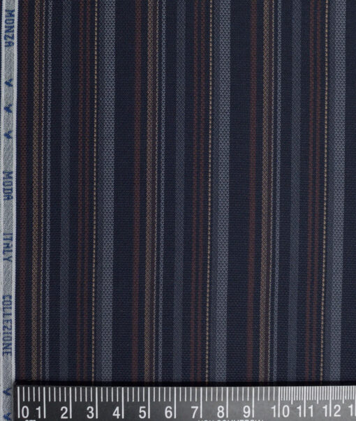 Monza  Luxury Cotton Striped Shirting Fabric (Dark Blue)