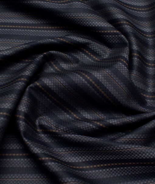 Monza  Luxury Cotton Striped Shirting Fabric (Dark Navy Blue)