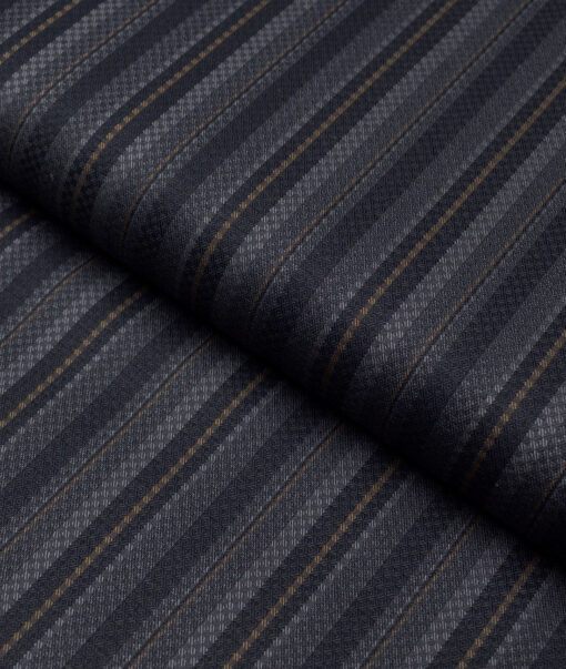 Monza  Luxury Cotton Striped Shirting Fabric (Dark Navy Blue)