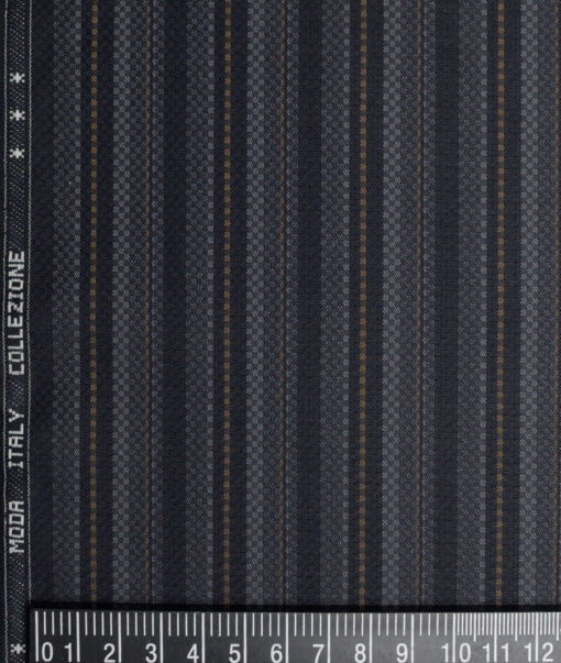 Monza  Luxury Cotton Striped Shirting Fabric (Dark Navy Blue)