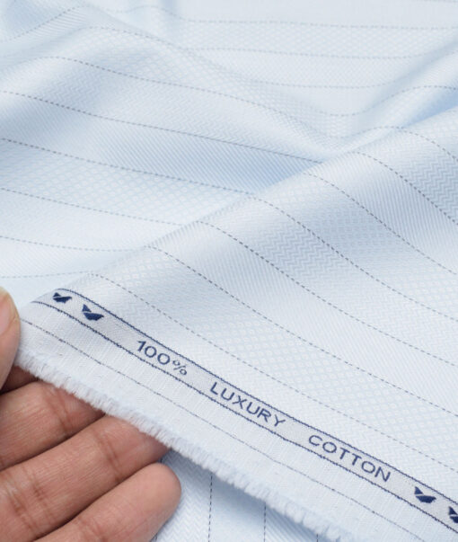 Monza  Luxury Cotton Striped Shirting Fabric (Sky Blue)