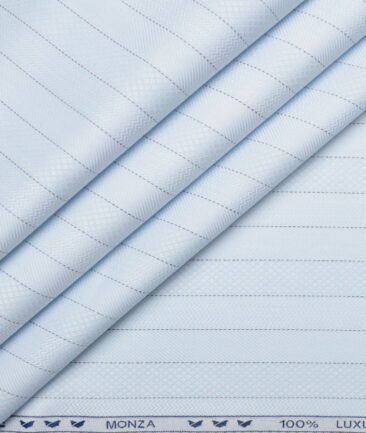 Monza  Luxury Cotton Striped Shirting Fabric (Sky Blue)