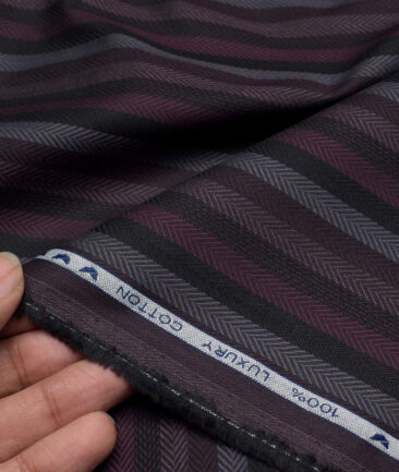 Monza  Luxury Cotton Striped Shirting Fabric (Black & Wine)