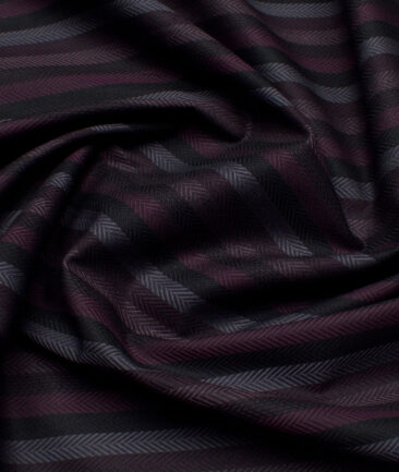 Monza  Luxury Cotton Striped Shirting Fabric (Black & Wine)