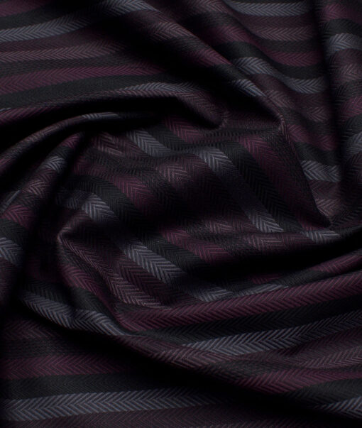 Monza  Luxury Cotton Striped Shirting Fabric (Black & Wine)