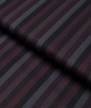 Monza  Luxury Cotton Striped Shirting Fabric (Black & Wine)