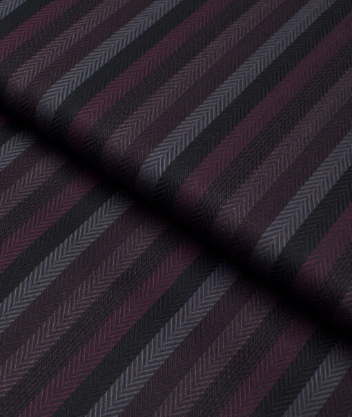 Monza  Luxury Cotton Striped Shirting Fabric (Black & Wine)
