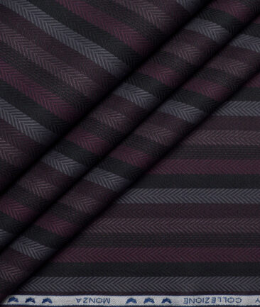Monza  Luxury Cotton Striped Shirting Fabric (Black & Wine)