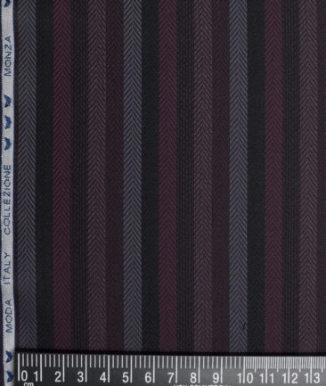 Monza  Luxury Cotton Striped Shirting Fabric (Black & Wine)