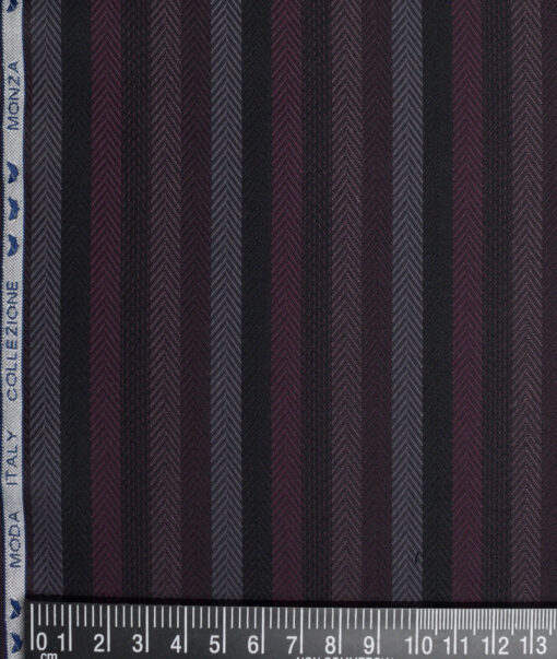 Monza  Luxury Cotton Striped Shirting Fabric (Black & Wine)
