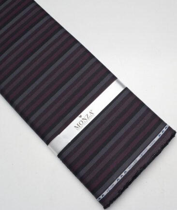 Monza  Luxury Cotton Striped Shirting Fabric (Black & Wine)