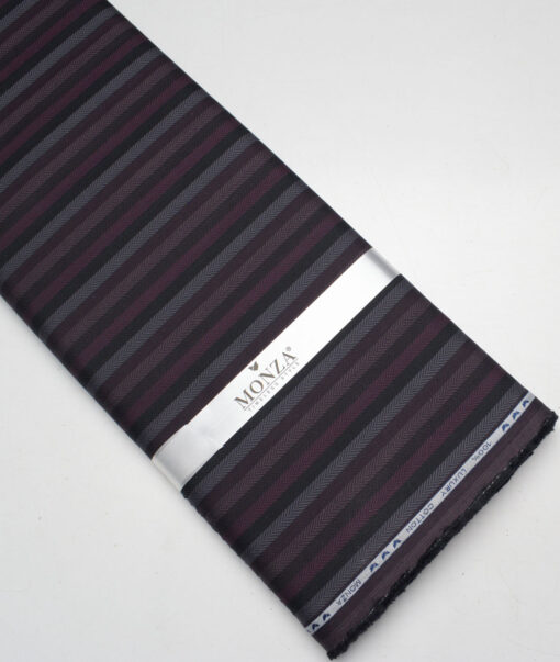 Monza  Luxury Cotton Striped Shirting Fabric (Black & Wine)