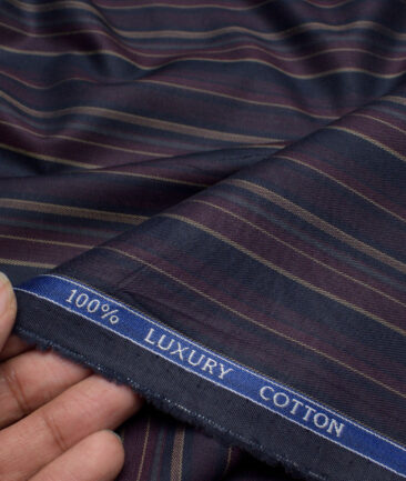 Monza  Luxury Cotton Striped Shirting Fabric (Dark Blue)