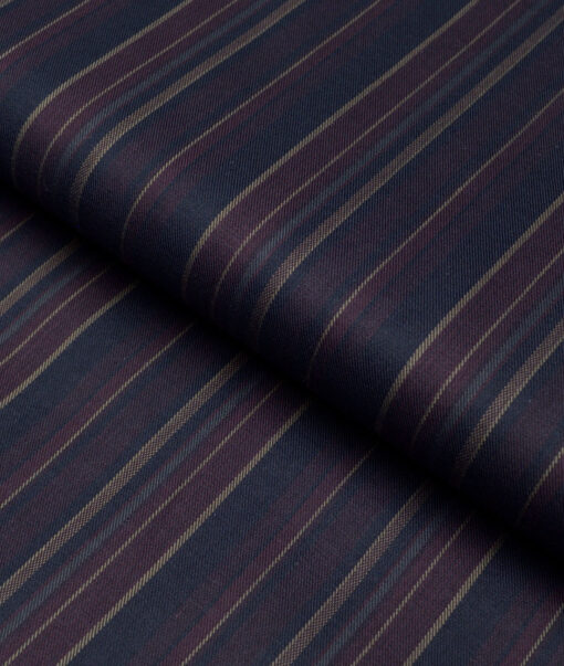 Monza  Luxury Cotton Striped Shirting Fabric (Dark Blue)