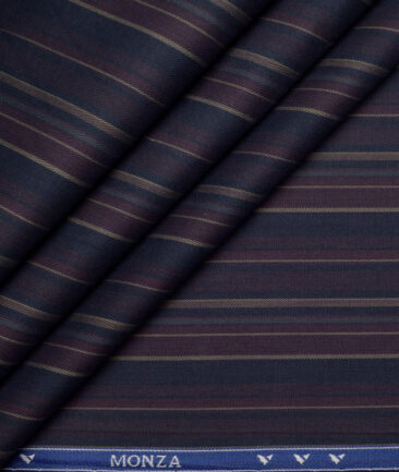 Monza  Luxury Cotton Striped Shirting Fabric (Dark Blue)