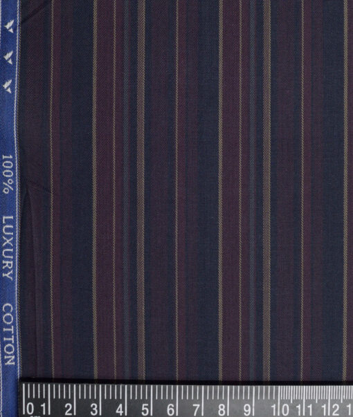 Monza  Luxury Cotton Striped Shirting Fabric (Dark Blue)