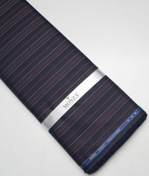 Monza  Luxury Cotton Striped Shirting Fabric (Dark Blue)