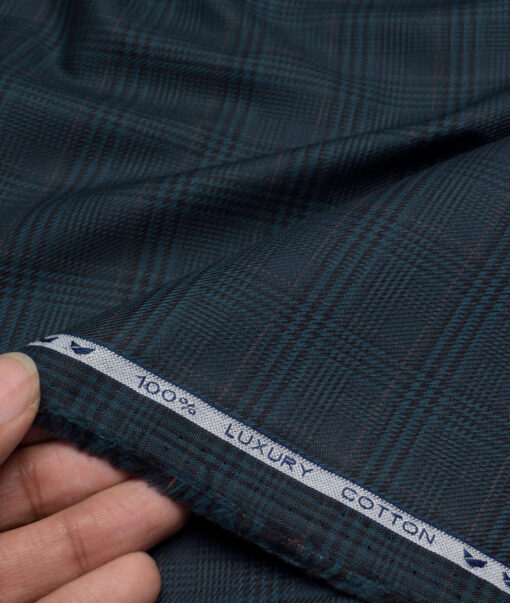 Monza  Luxury Cotton Checks Shirting Fabric (Deep Sea Green)