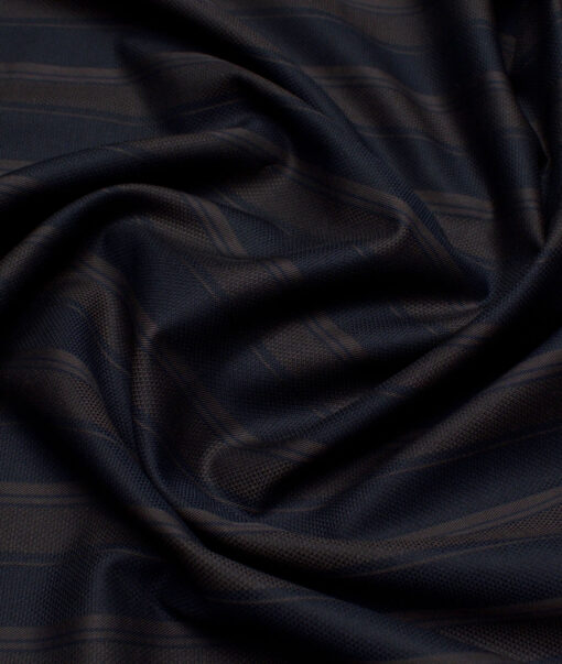Monza  Luxury Cotton Striped Shirting Fabric (Dark Blue & Brown)