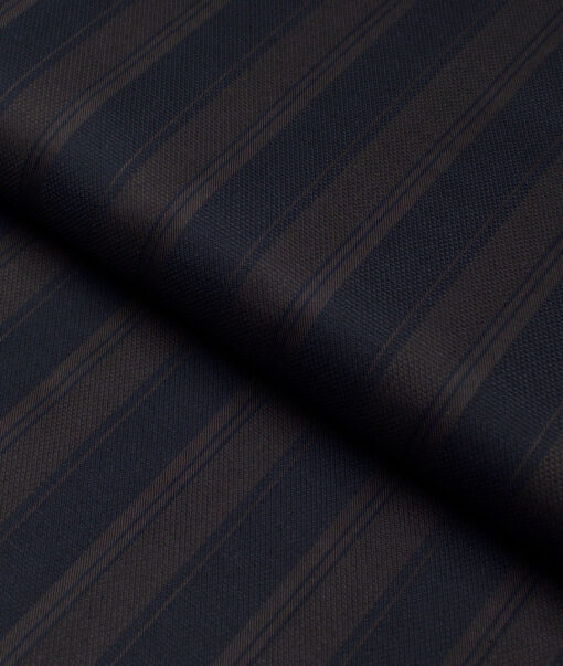 Monza  Luxury Cotton Striped Shirting Fabric (Dark Blue & Brown)