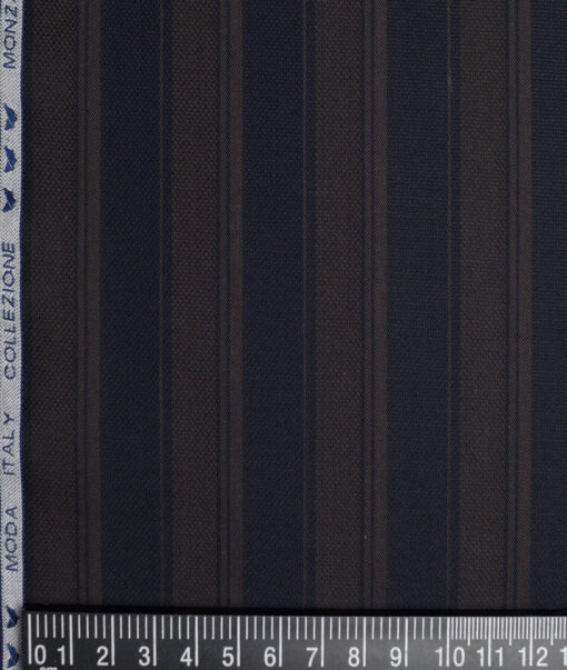 Monza  Luxury Cotton Striped Shirting Fabric (Dark Blue & Brown)