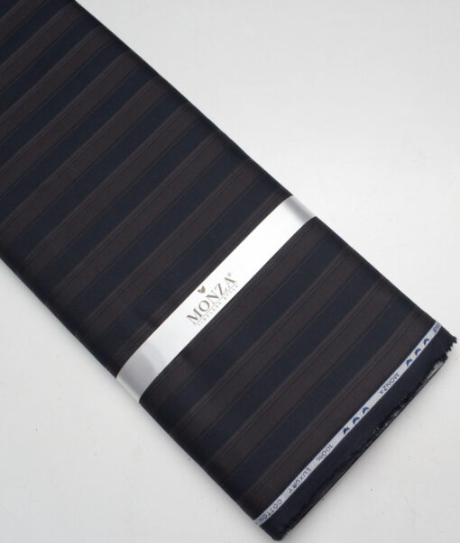 Monza  Luxury Cotton Striped Shirting Fabric (Dark Blue & Brown)