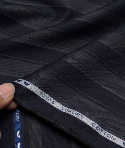 Monza  Luxury Cotton Striped Shirting Fabric (Dark Navy Blue )