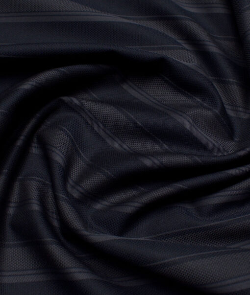 Monza  Luxury Cotton Striped Shirting Fabric (Dark Navy Blue )