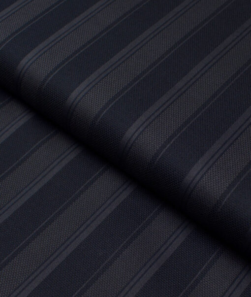 Monza  Luxury Cotton Striped Shirting Fabric (Dark Navy Blue )
