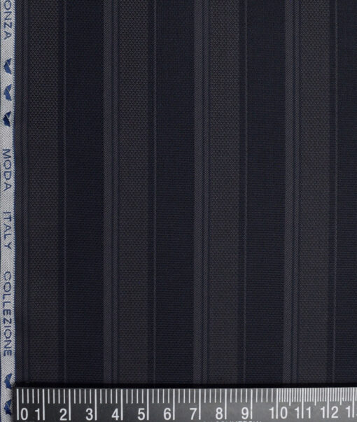 Monza  Luxury Cotton Striped Shirting Fabric (Dark Navy Blue )