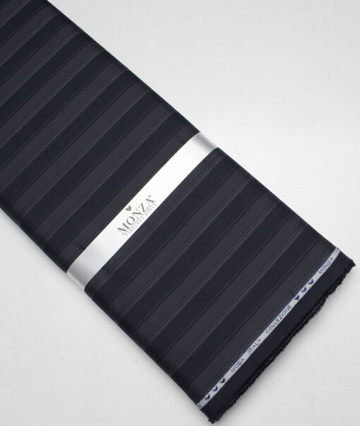 Monza  Luxury Cotton Striped Shirting Fabric (Dark Navy Blue )
