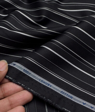 Monza  Luxury Cotton Striped Shirting Fabric (Black & White)