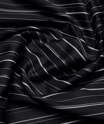 Monza  Luxury Cotton Striped Shirting Fabric (Black & White)