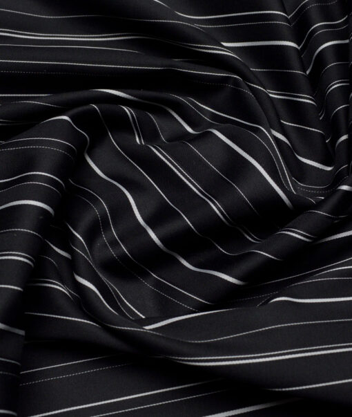 Monza  Luxury Cotton Striped Shirting Fabric (Black & White)