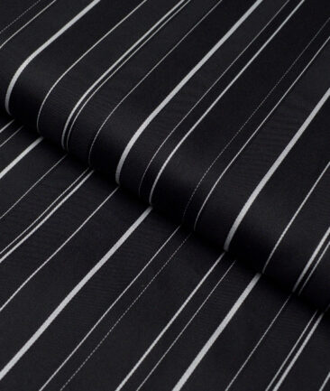 Monza  Luxury Cotton Striped Shirting Fabric (Black & White)