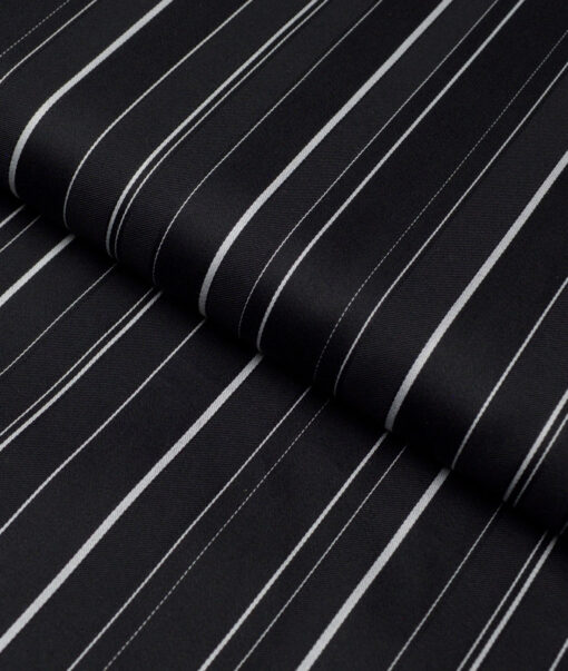 Monza  Luxury Cotton Striped Shirting Fabric (Black & White)