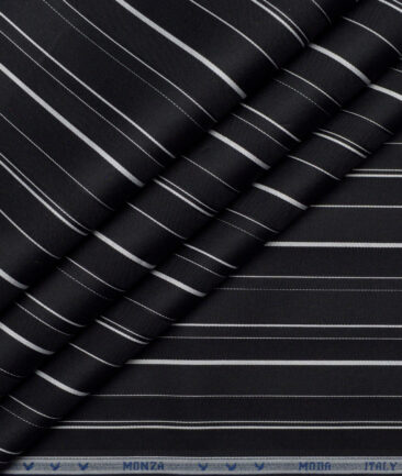 Monza  Luxury Cotton Striped Shirting Fabric (Black & White)