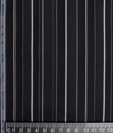Monza  Luxury Cotton Striped Shirting Fabric (Black & White)