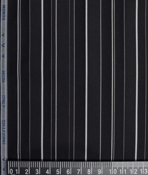 Monza  Luxury Cotton Striped Shirting Fabric (Black & White)