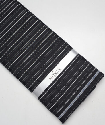 Monza  Luxury Cotton Striped Shirting Fabric (Black & White)