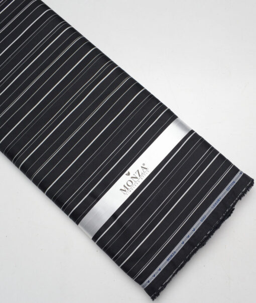 Monza  Luxury Cotton Striped Shirting Fabric (Black & White)