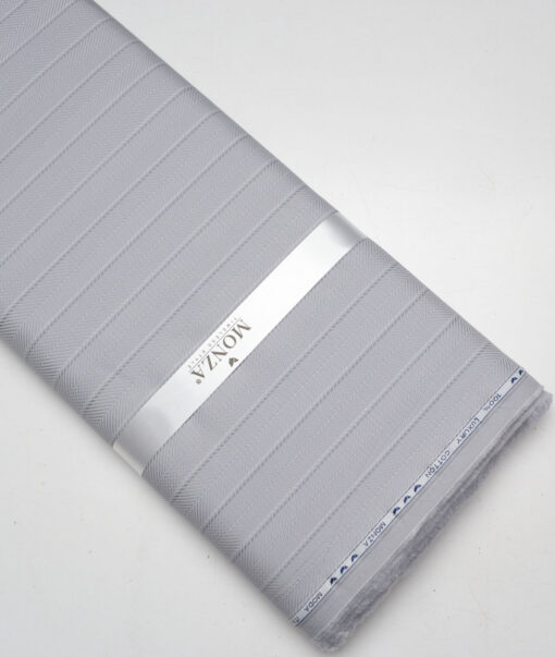 Monza  Luxury Cotton Striped Shirting Fabric (Light Grey)