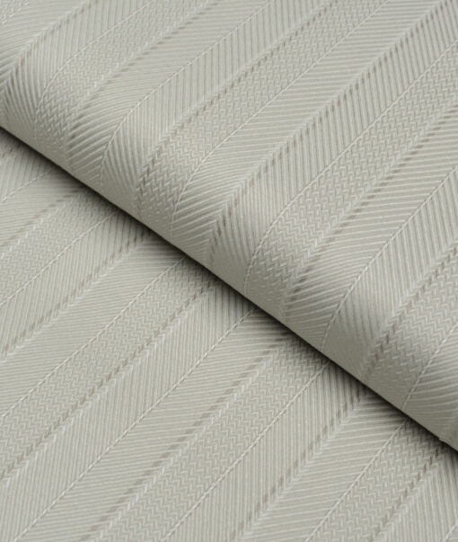 Monza  Luxury Cotton Striped Shirting Fabric (Light Olive Green)