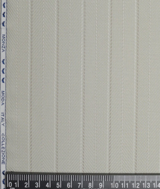 Monza  Luxury Cotton Striped Shirting Fabric (Light Olive Green)